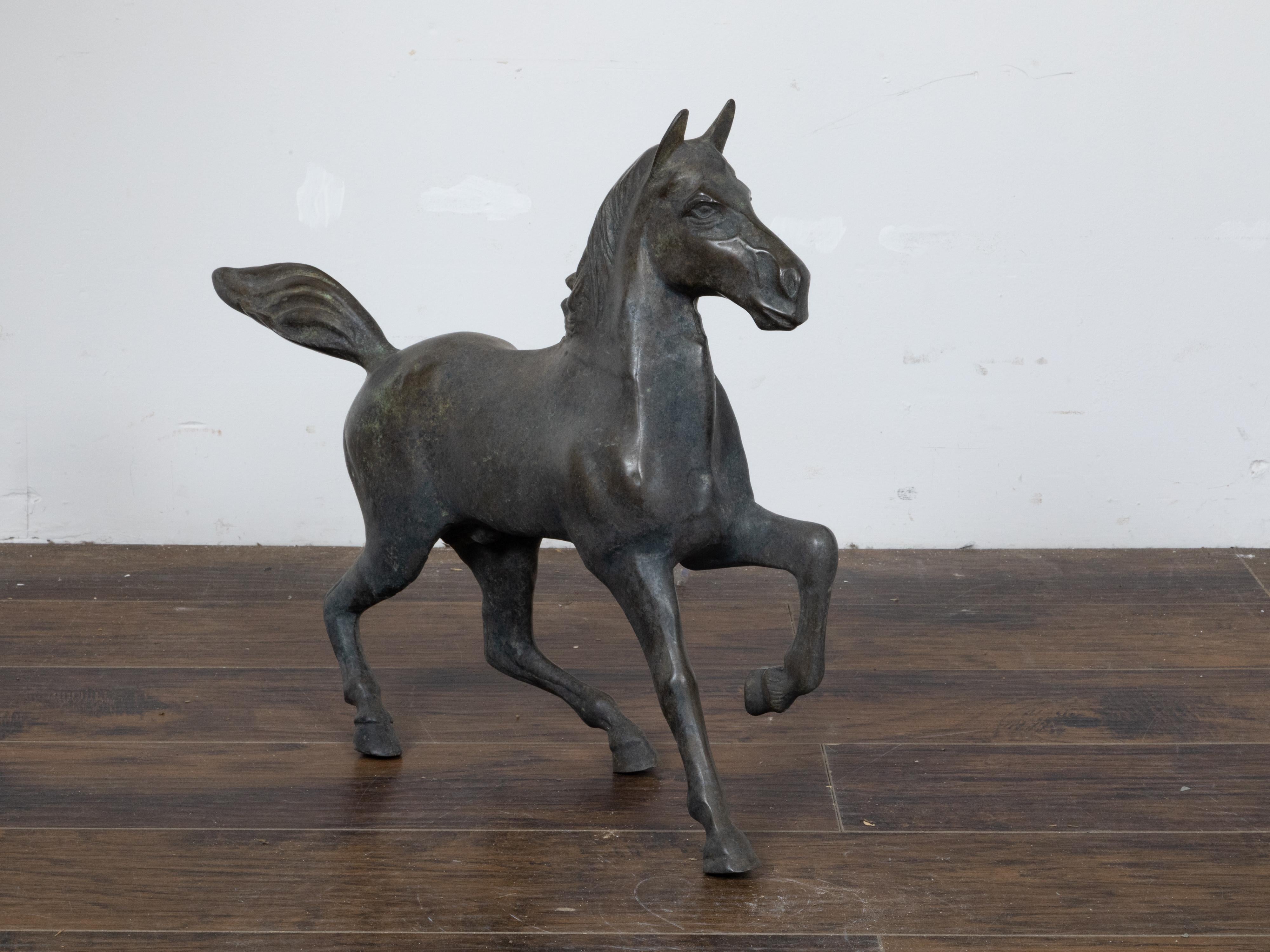 20th Century Small Vintage Bronze Horse Sculpture with Dark Patina For Sale