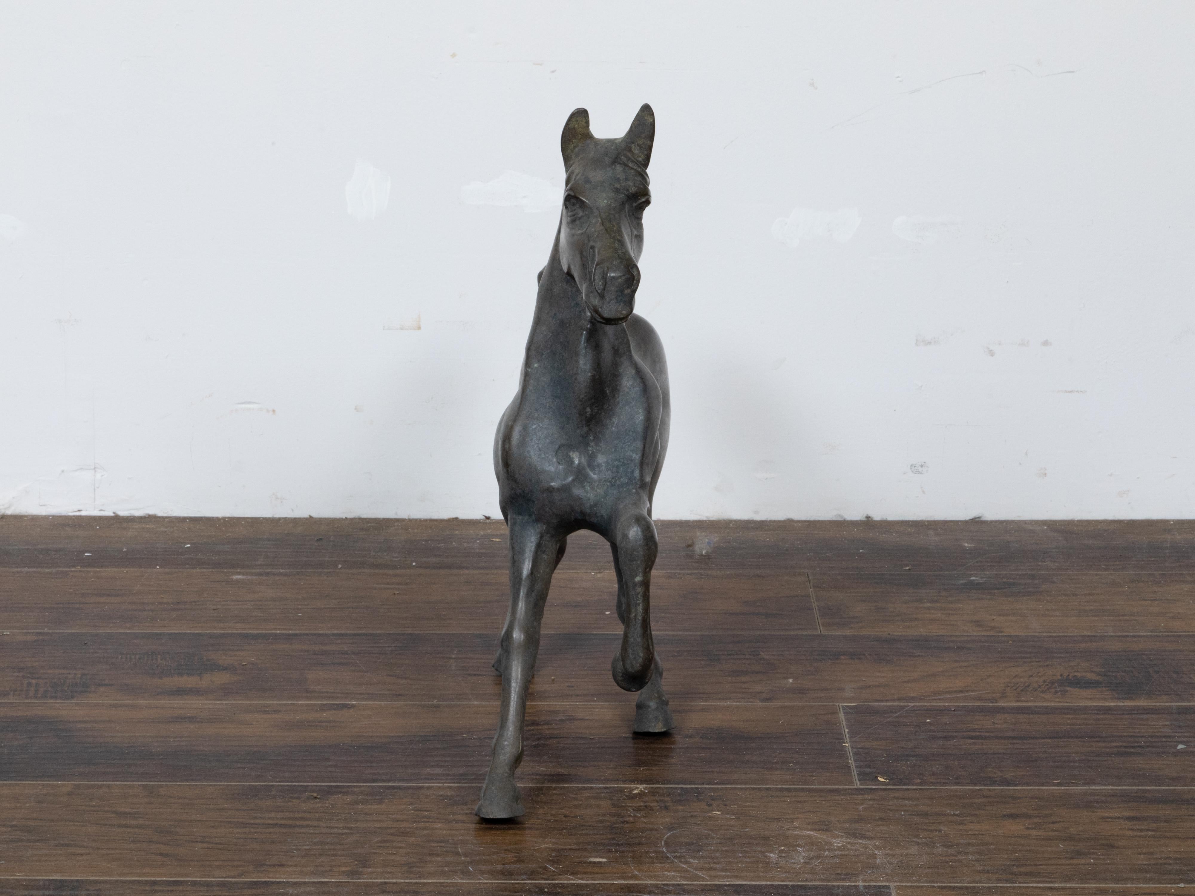 Small Vintage Bronze Horse Sculpture with Dark Patina For Sale 1