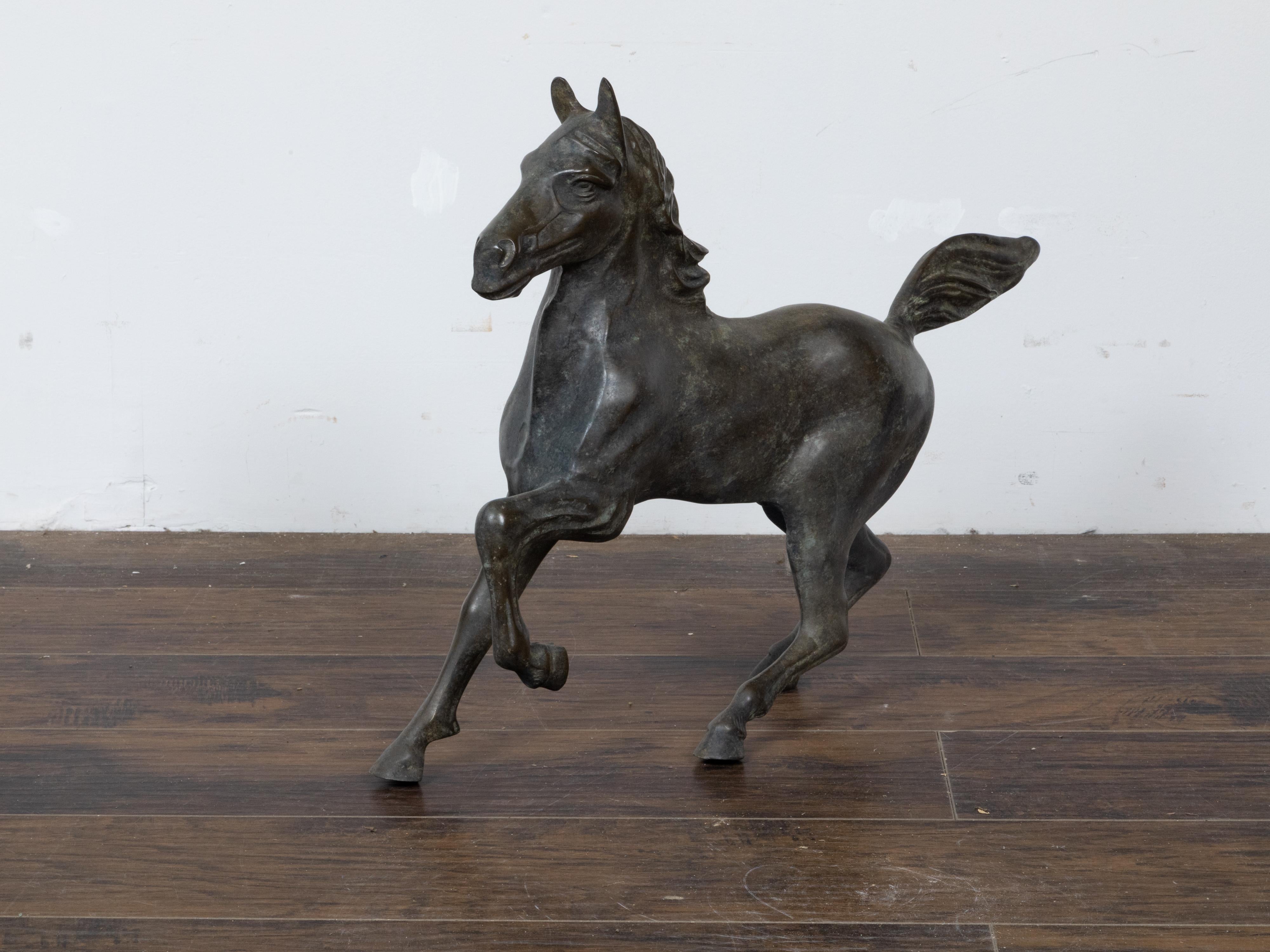 Small Vintage Bronze Horse Sculpture with Dark Patina For Sale 2