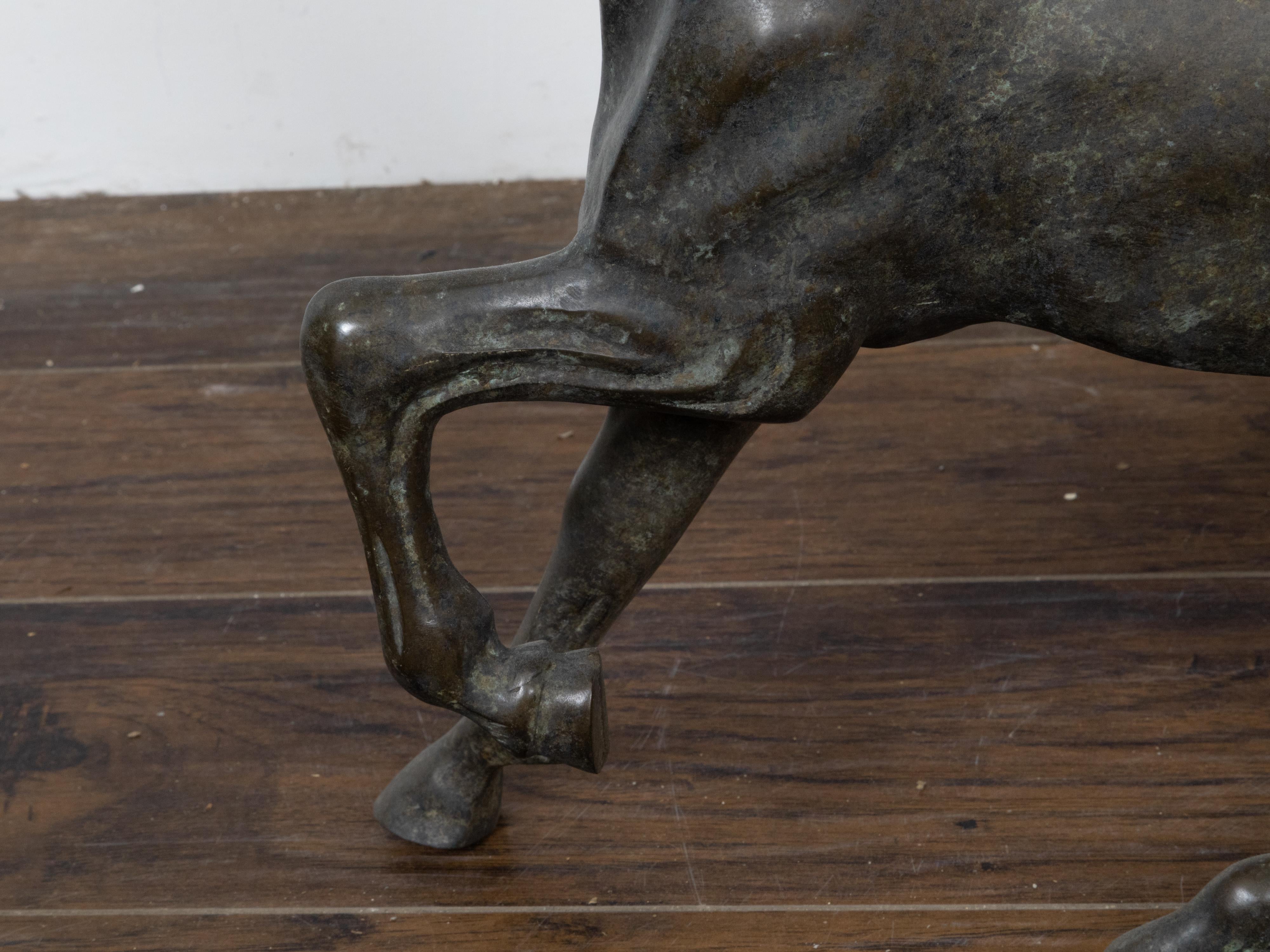 Small Vintage Bronze Horse Sculpture with Dark Patina For Sale 4