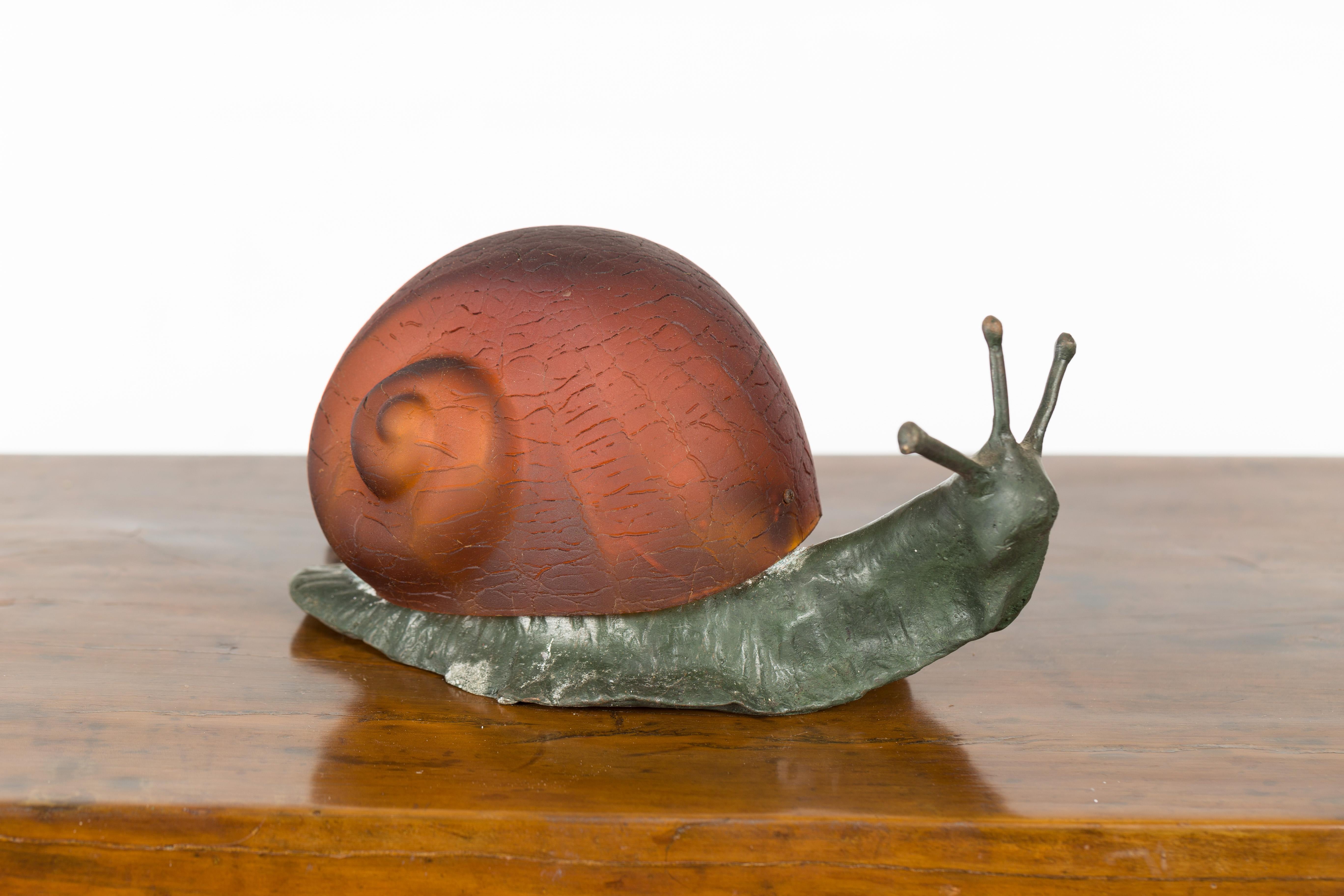 Small Vintage Bronze Snail with Glass Shell Body and Electrified Lamp In Good Condition In Yonkers, NY
