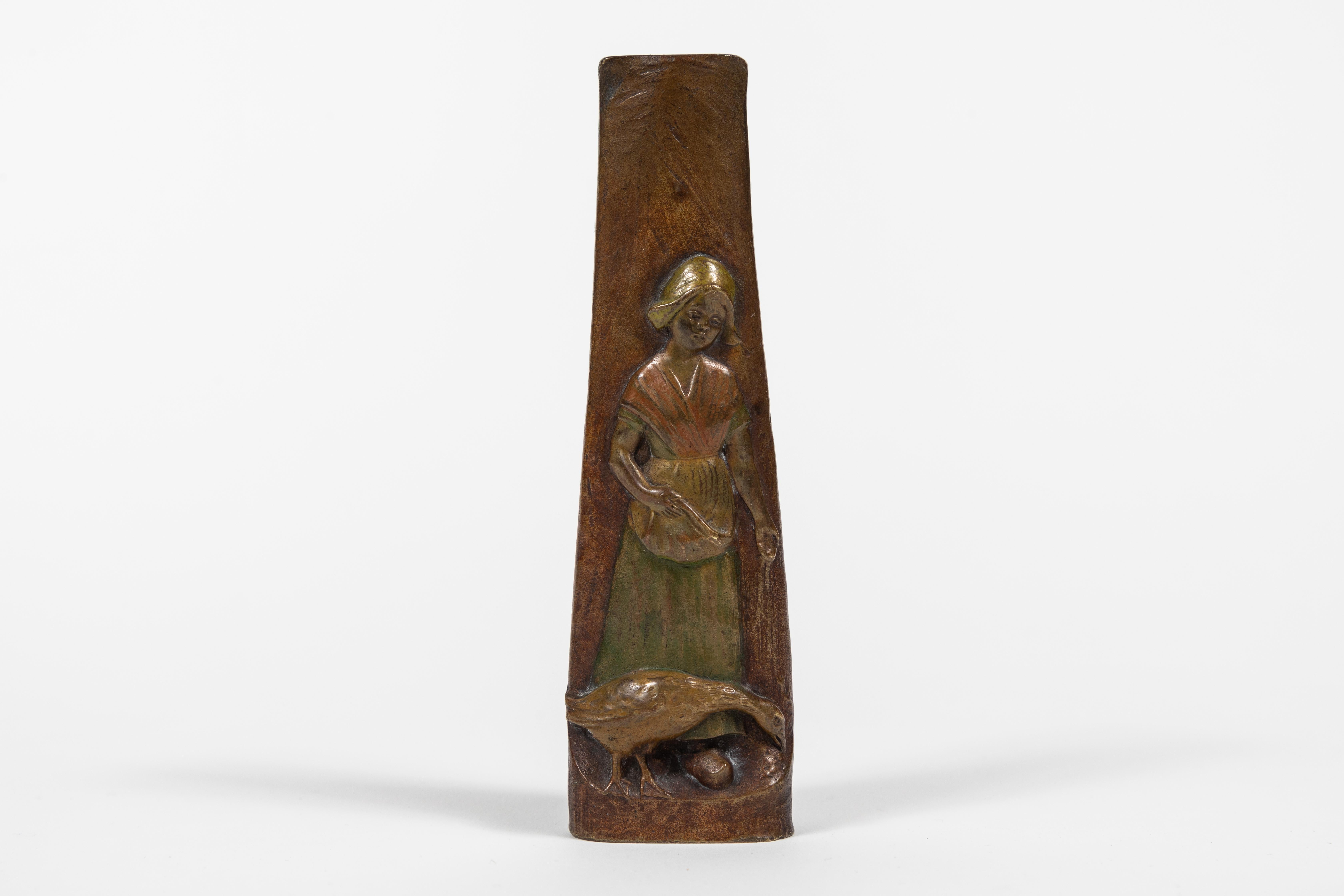 Small bronze vase depicting “Goose Girl”, 19th century. German fairy-tale.