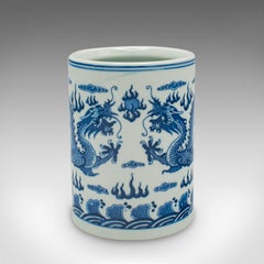 Small Vintage Brush Pot, Chinese, Ceramic, Windowsill Planter, Oriental Decor