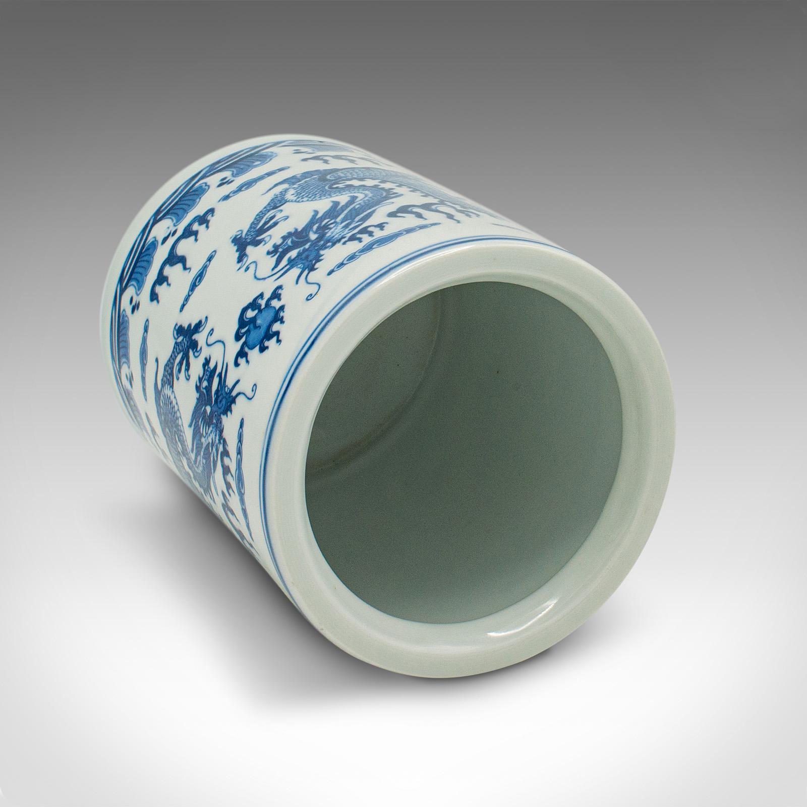 Small Vintage Brush Pot, Chinese, Ceramic, Windowsill Planter, Oriental Decor For Sale 1