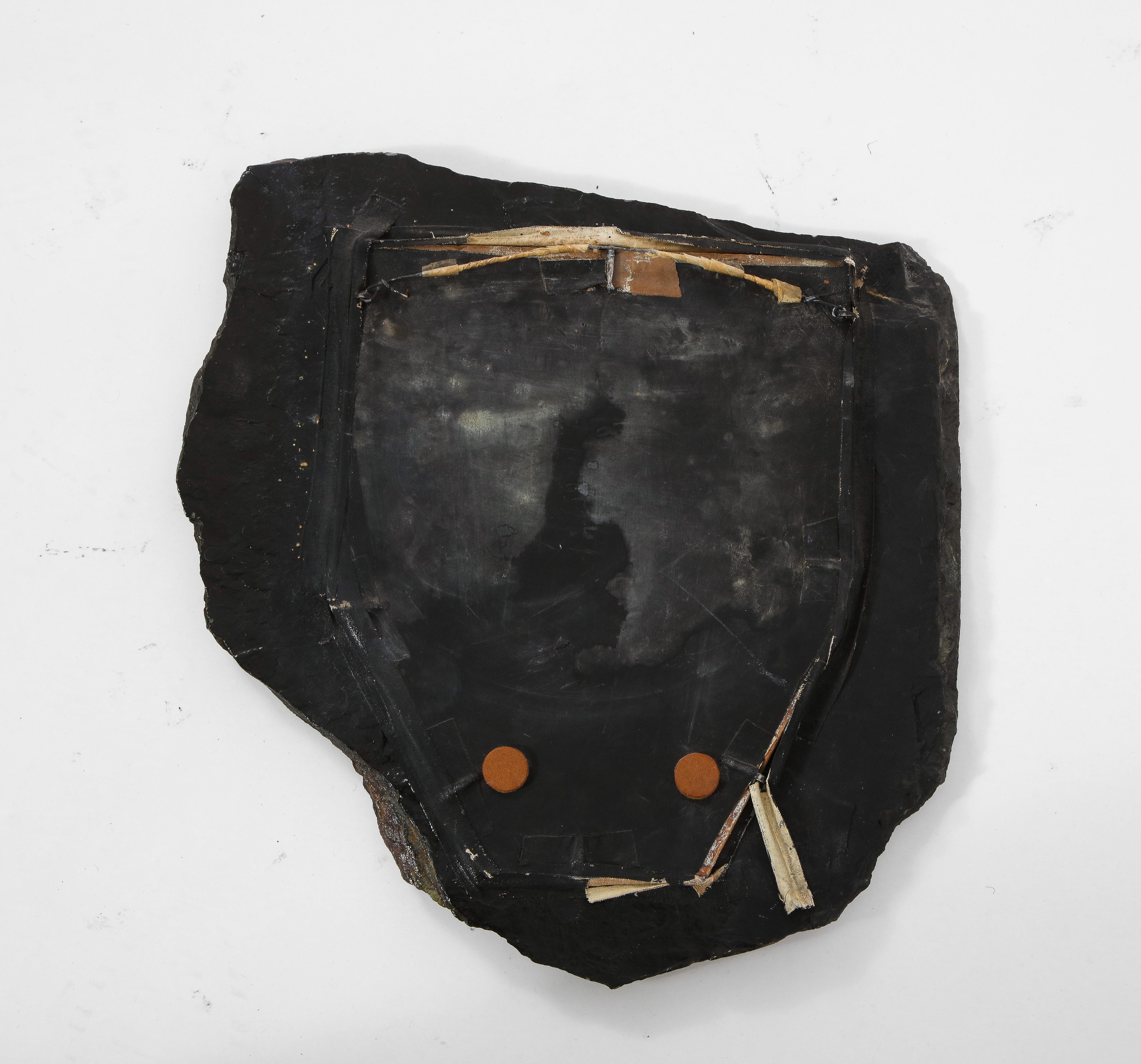 Small Vintage Brutalist Raw-Edge Schist Shield-Shaped Mirror, Belgium 1960's 1