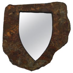 Small Vintage Brutalist Raw-Edge Schist Shield-Shaped Mirror, Belgium 1960's