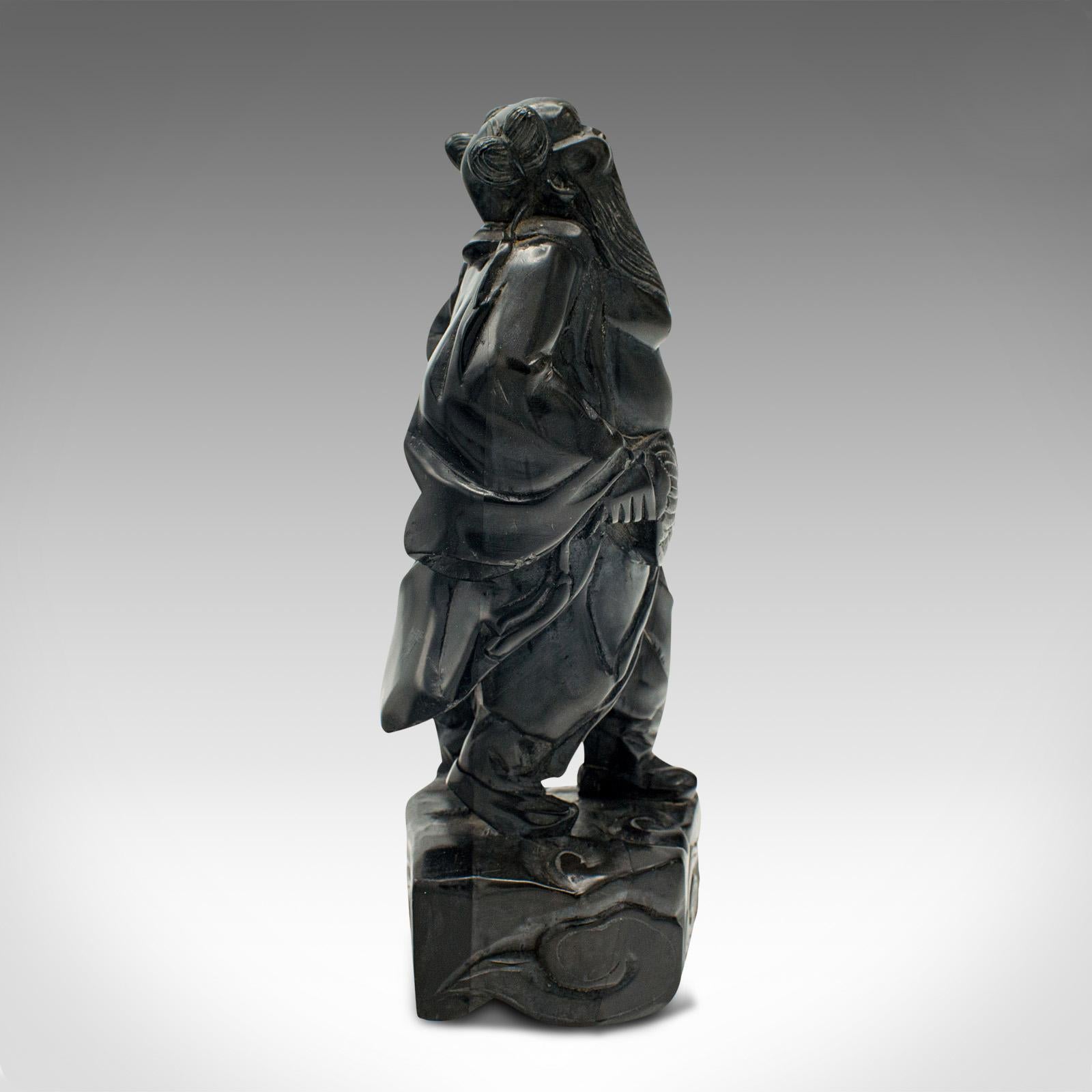Small Vintage Carved Oriental Figure, Chinese, Hand Carved, Black Onyx, Art Deco In Good Condition For Sale In Hele, Devon, GB