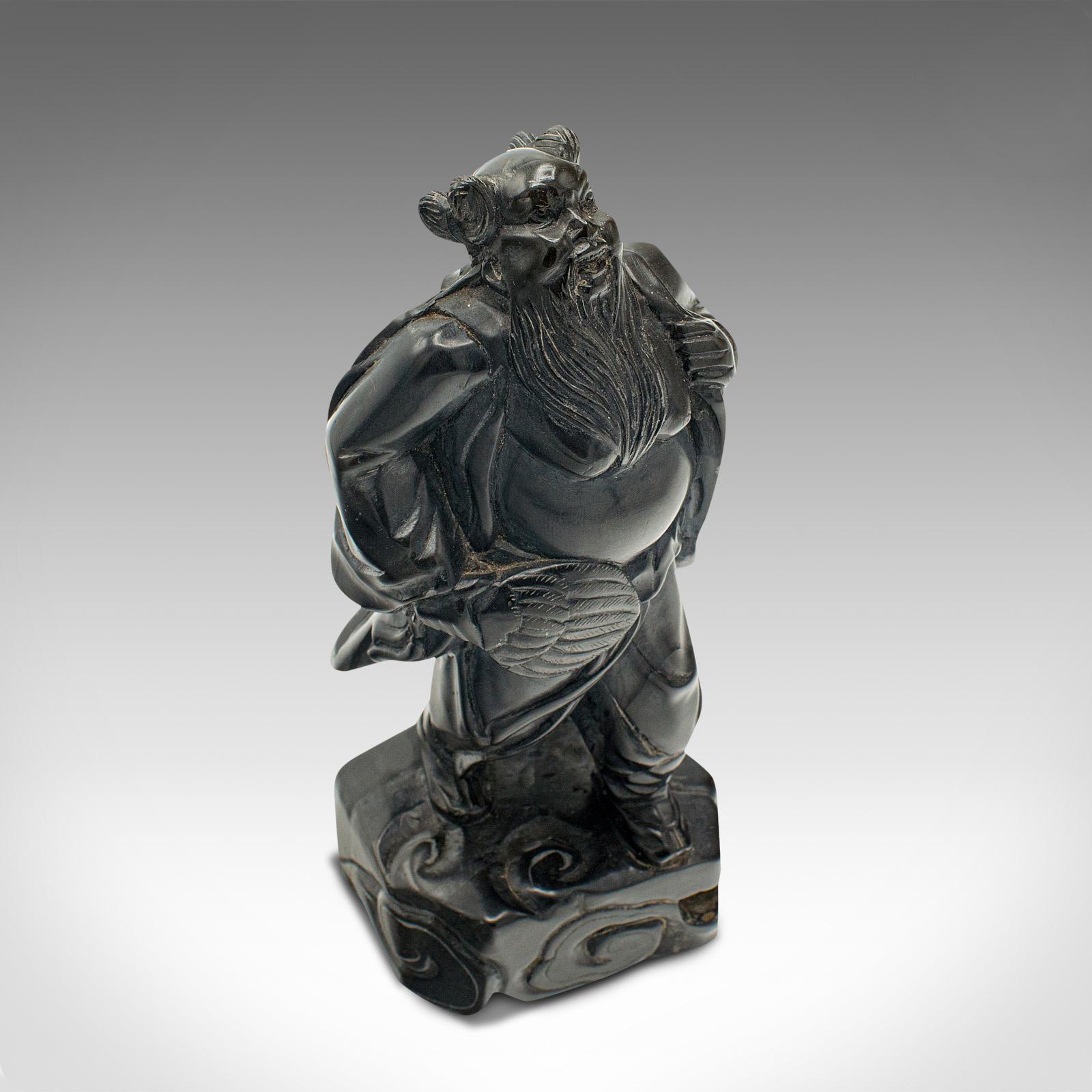 Small Vintage Carved Oriental Figure, Chinese, Hand Carved, Black Onyx, Art Deco For Sale 2