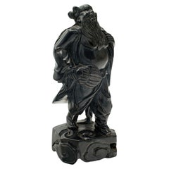 Petite figurine orientale sculptée vintage chinoise, sculptée à la main, onyx noir, Art déco