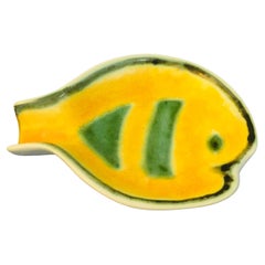 Small Yellow/Green Fish Shaped Vintage Ceramic Ashtray 1960s
