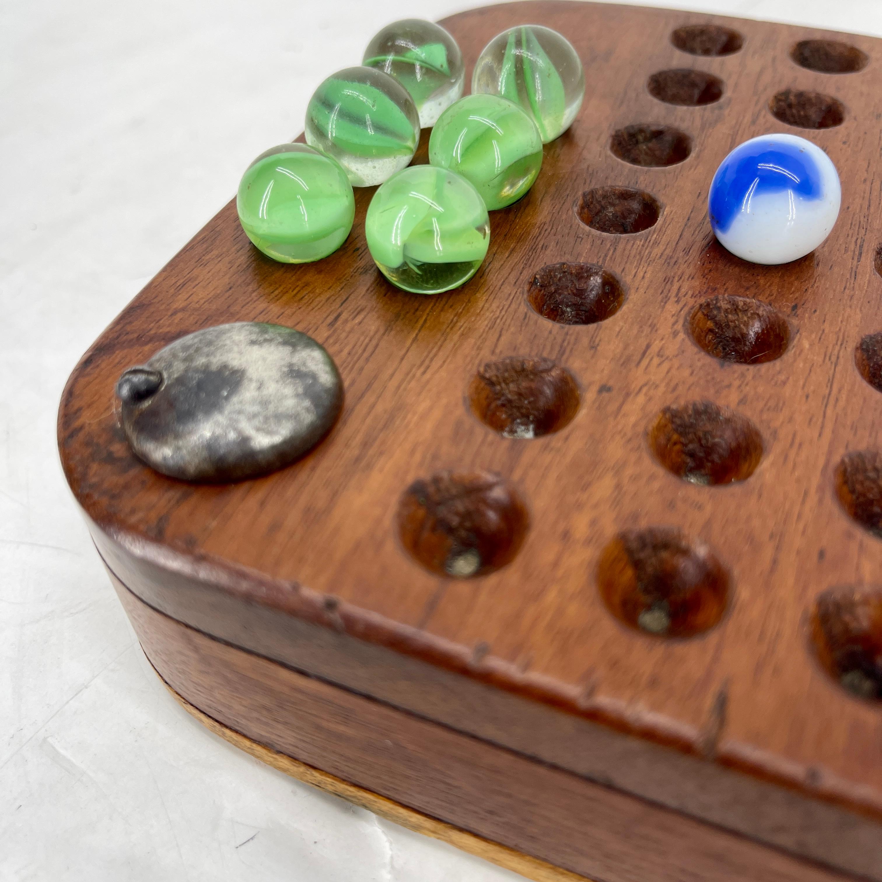 20th Century Small Vintage Chinese Checkers Board Game with 31 Glass Balls For Sale