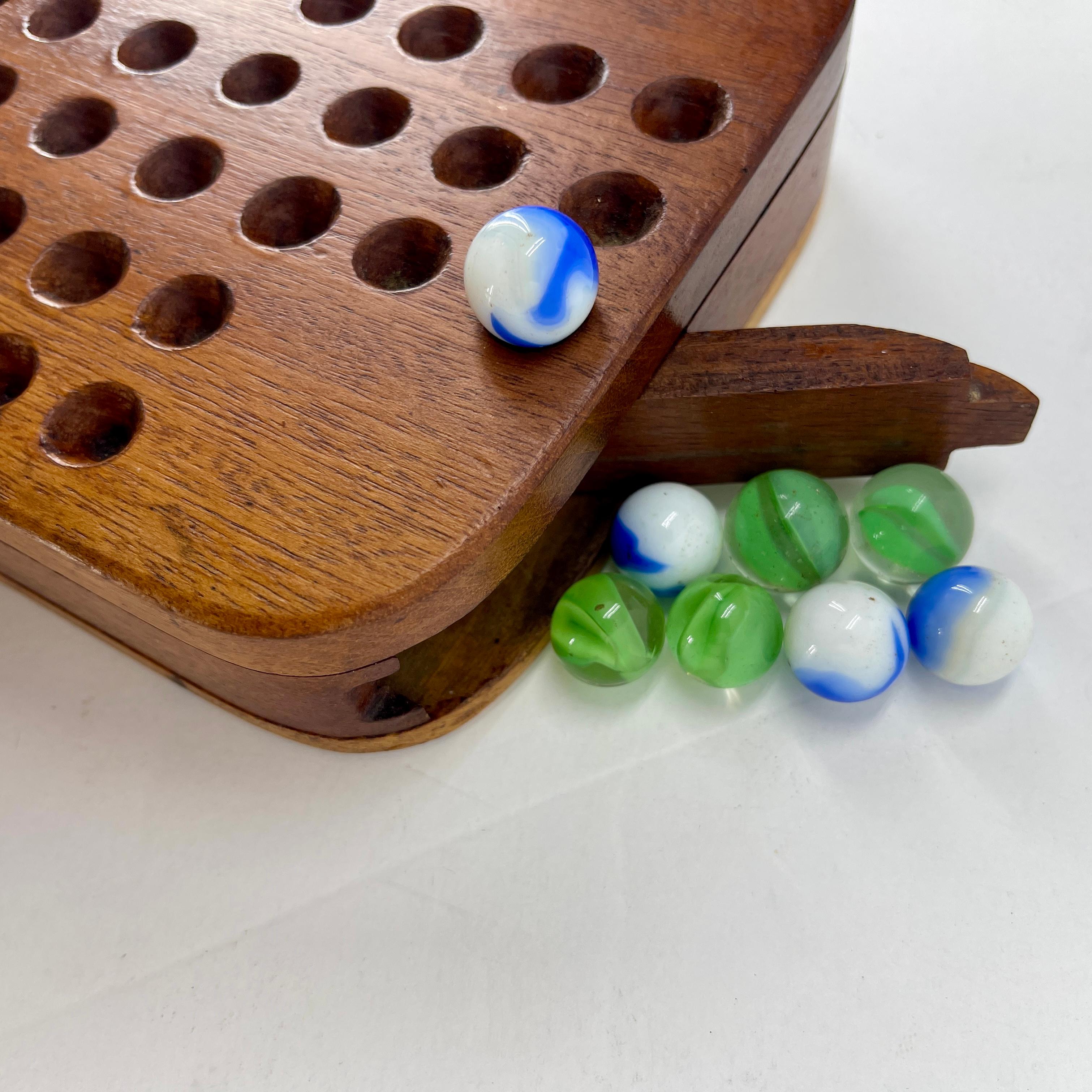 Small Vintage Chinese Checkers Board Game with 31 Glass Balls For Sale 1