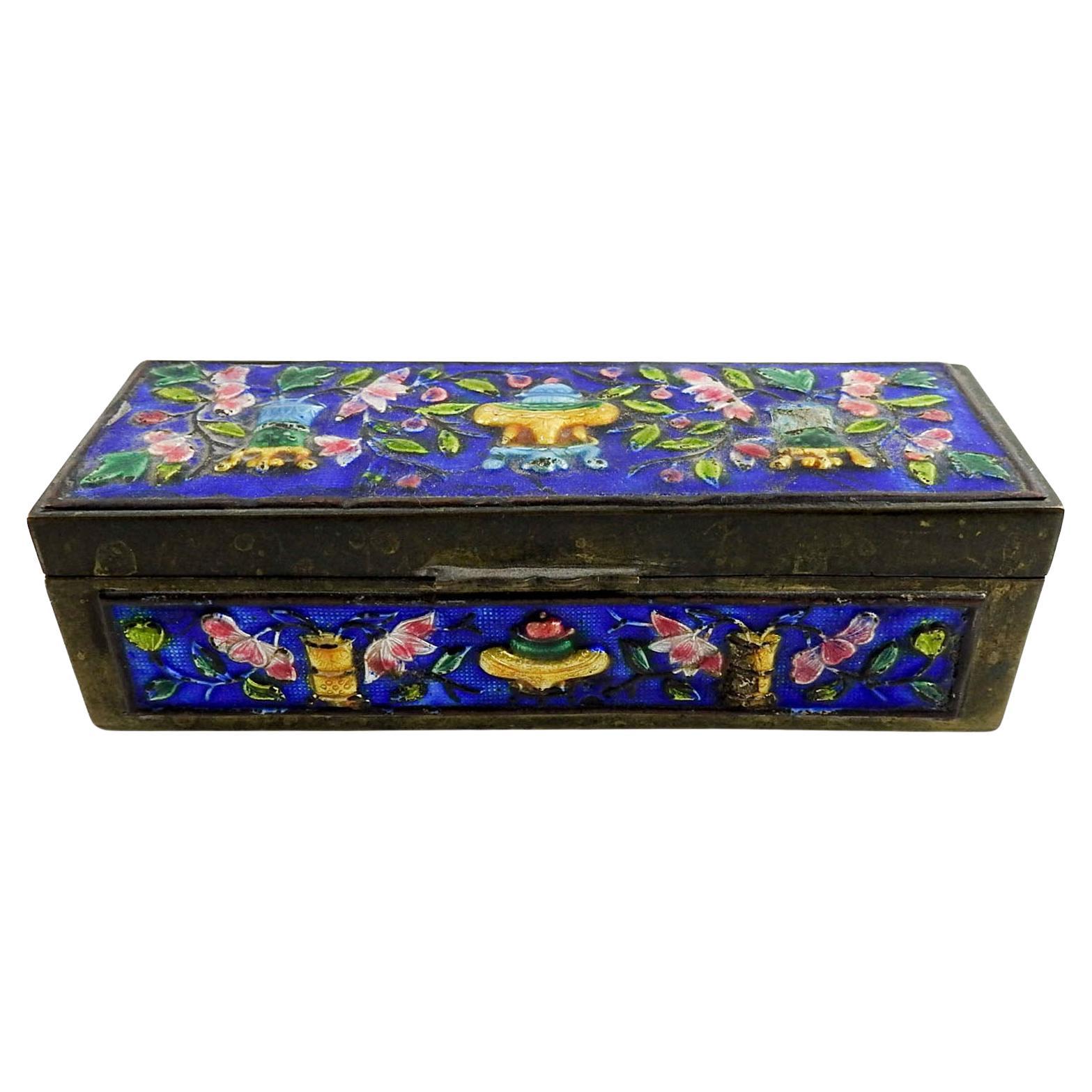 Small Vintage Chinese Enamel Box For Sale