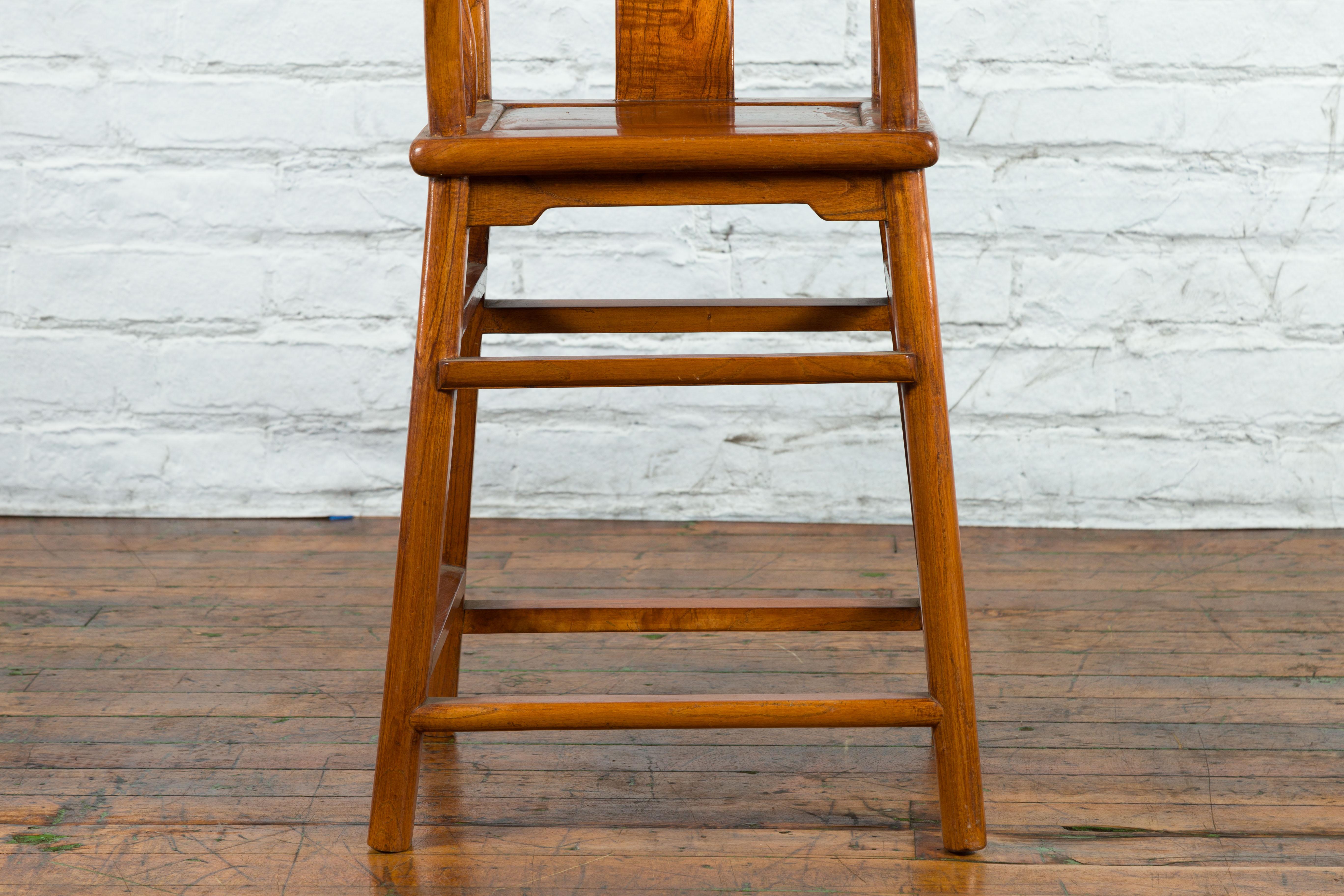 Small Vintage Chinese Horseshoe Back Chair with Wooden Seat and Side Stretchers For Sale 1