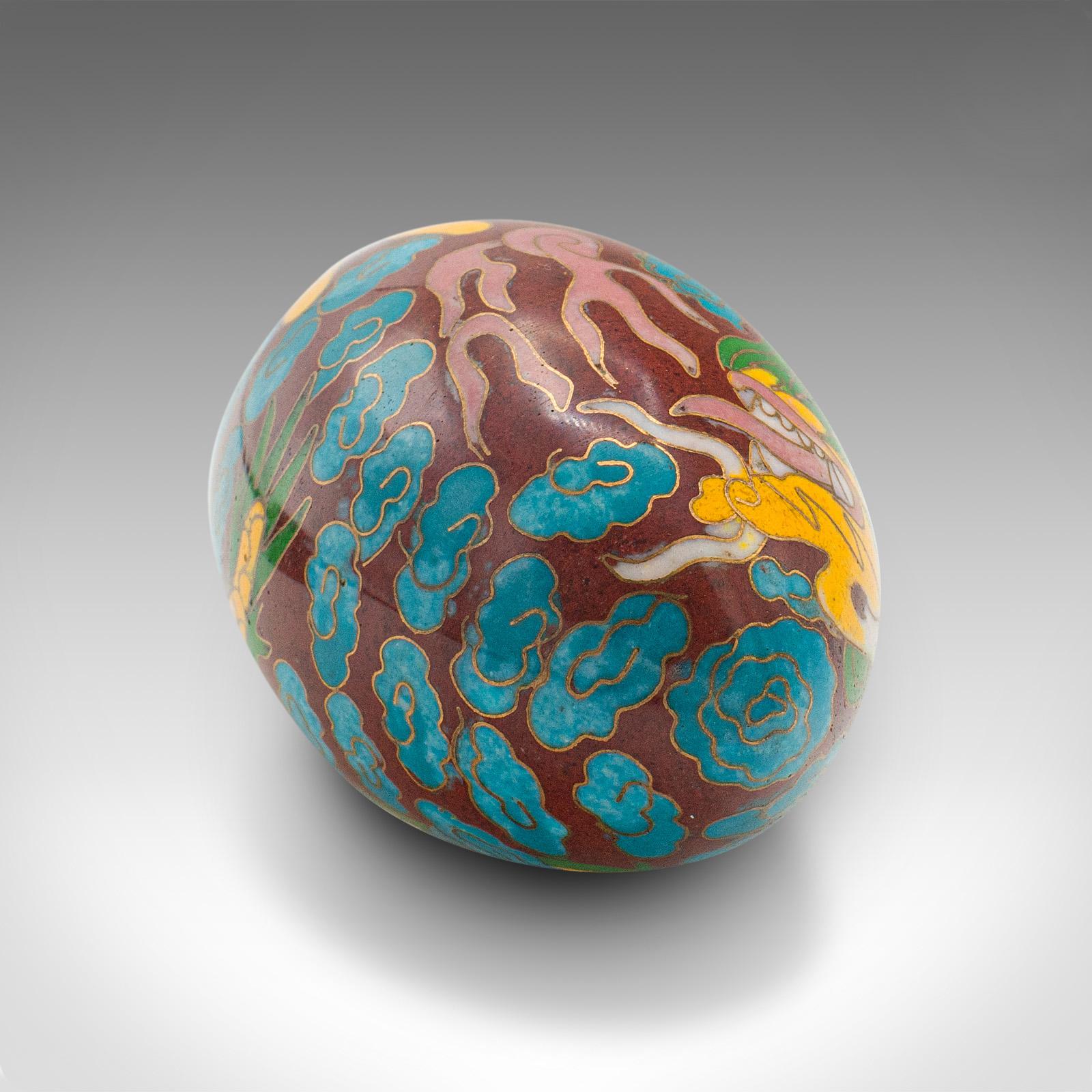 Small Vintage Cloisonne Decorative Egg, Chinese, Enamelled, Ornament, circa 1970 For Sale 5