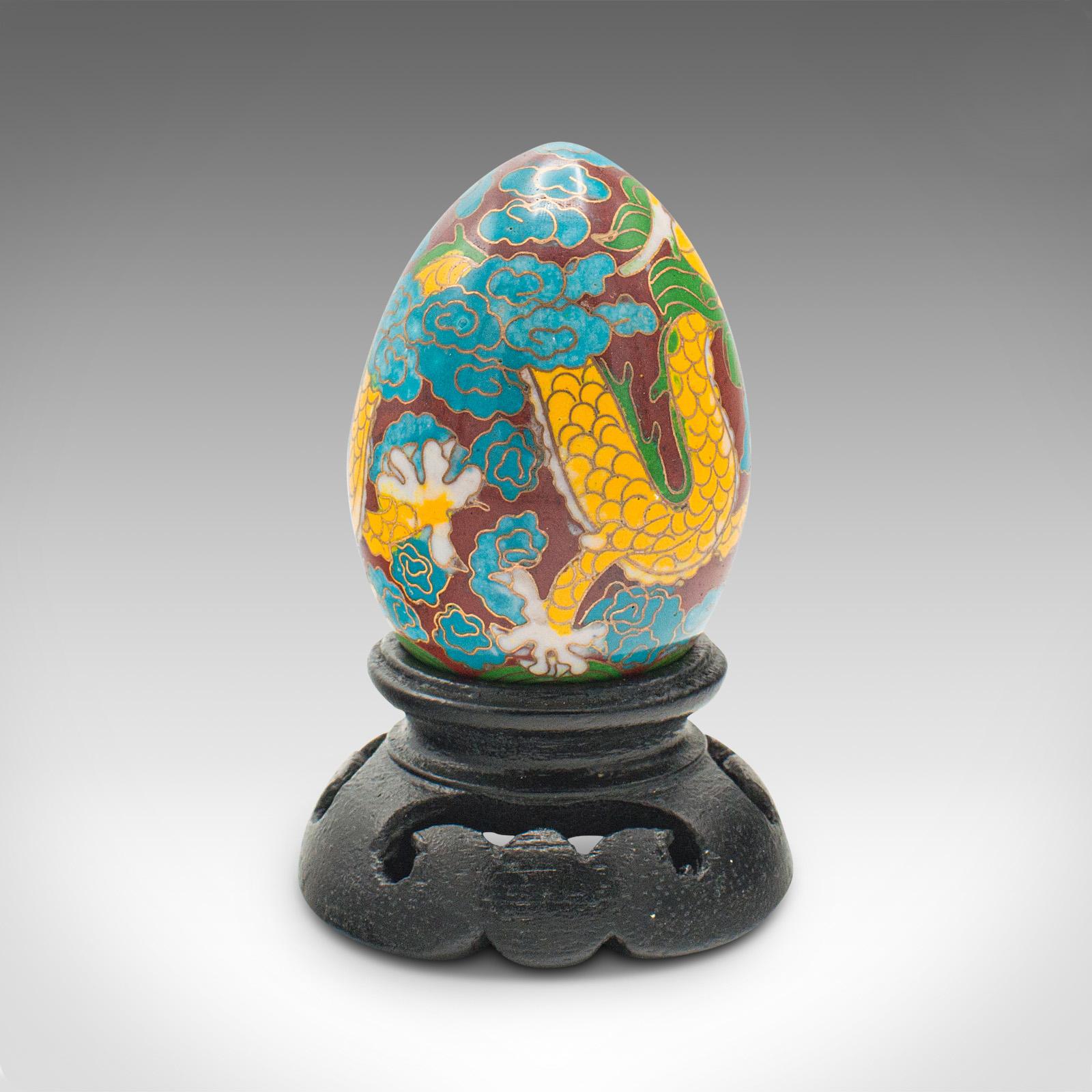 20th Century Small Vintage Cloisonne Decorative Egg, Chinese, Enamelled, Ornament, circa 1970 For Sale