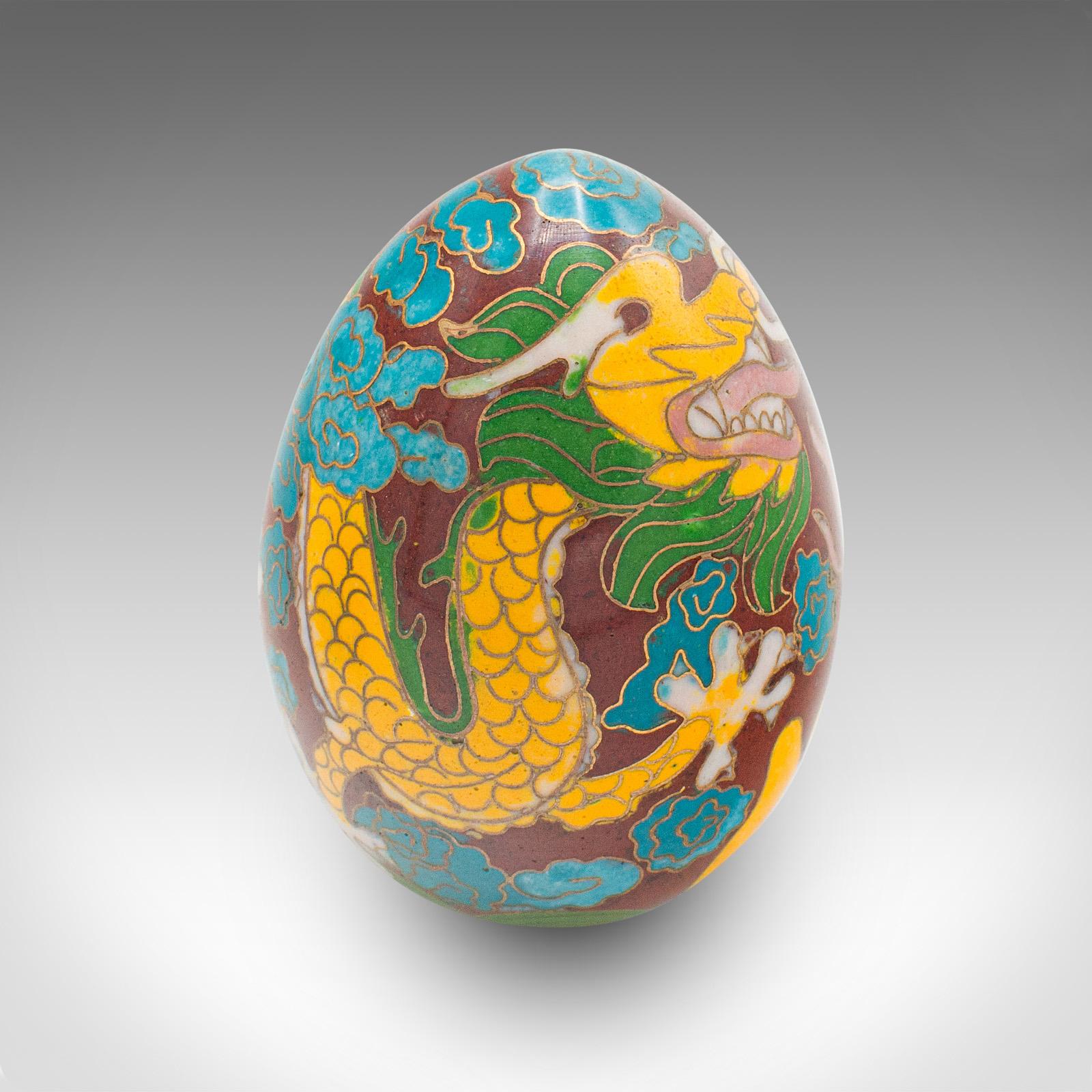 Small Vintage Cloisonne Decorative Egg, Chinese, Enamelled, Ornament, circa 1970 For Sale 2