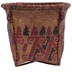 Small Vintage Collecting Basket with Colored Design, Borneo, Mid-20th Century