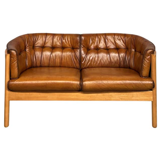 Vintage Hans Mogensen 70s Patinated Tan Two Seater Leather Sofa #551 at ...
