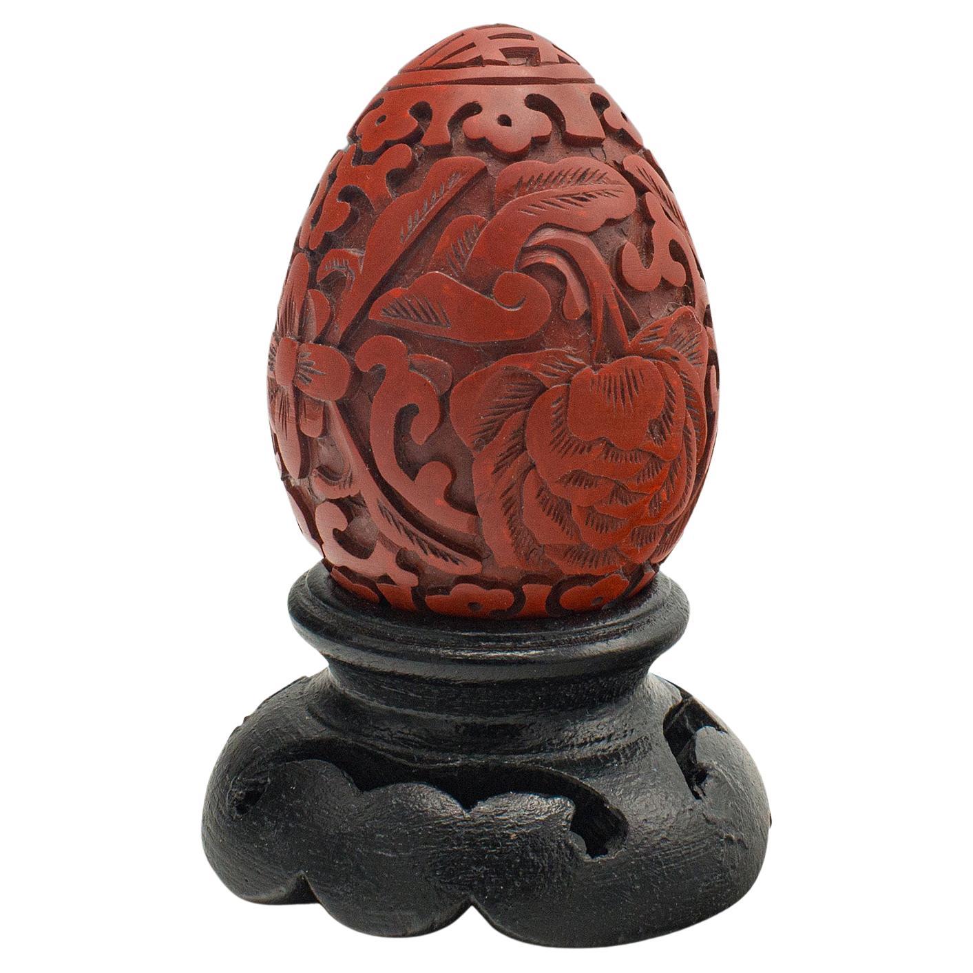 Small Vintage Decorative Egg Chinese Cinnabar, Ornament, Mid-Century, circa 1970 For Sale