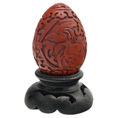 Small Vintage Decorative Egg Chinese Cinnabar, Ornament, Mid-Century, circa 1970