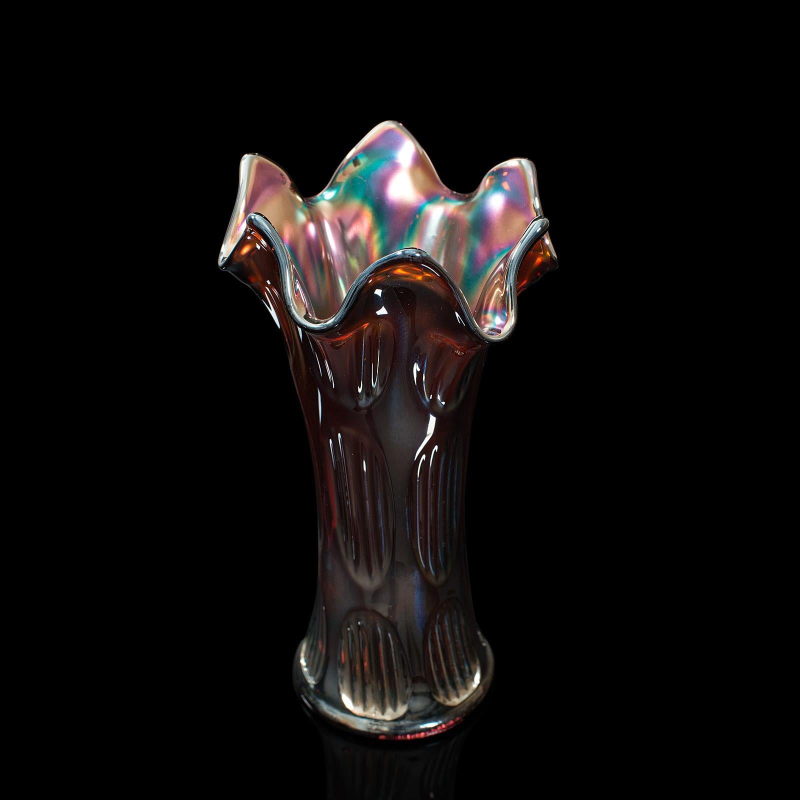 British Small Vintage Decorative Vase, English, Carnival Glass, Flower, Mid 20th, C.1940 For Sale