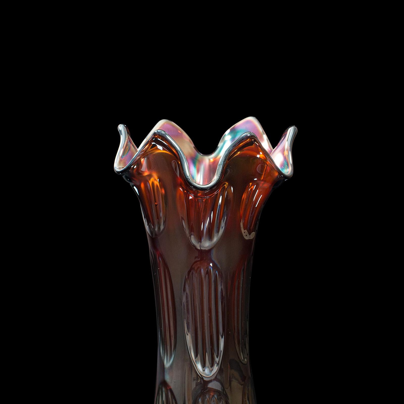 20th Century Small Vintage Decorative Vase, English, Carnival Glass, Flower, Mid 20th, C.1940 For Sale