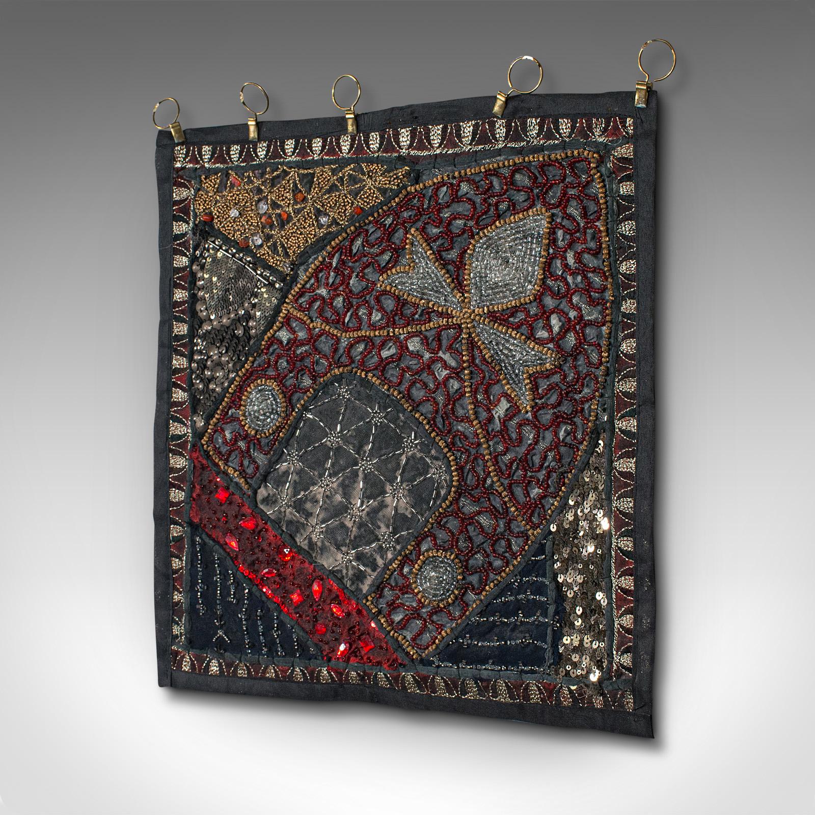 Unknown Small Vintage Decorative Wall Panel, Middle Eastern, Square Textile Frieze, 1980 For Sale