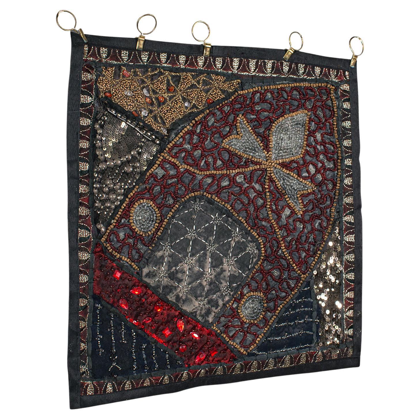 Small Vintage Decorative Wall Panel, Middle Eastern, Square Textile Frieze, 1980 For Sale