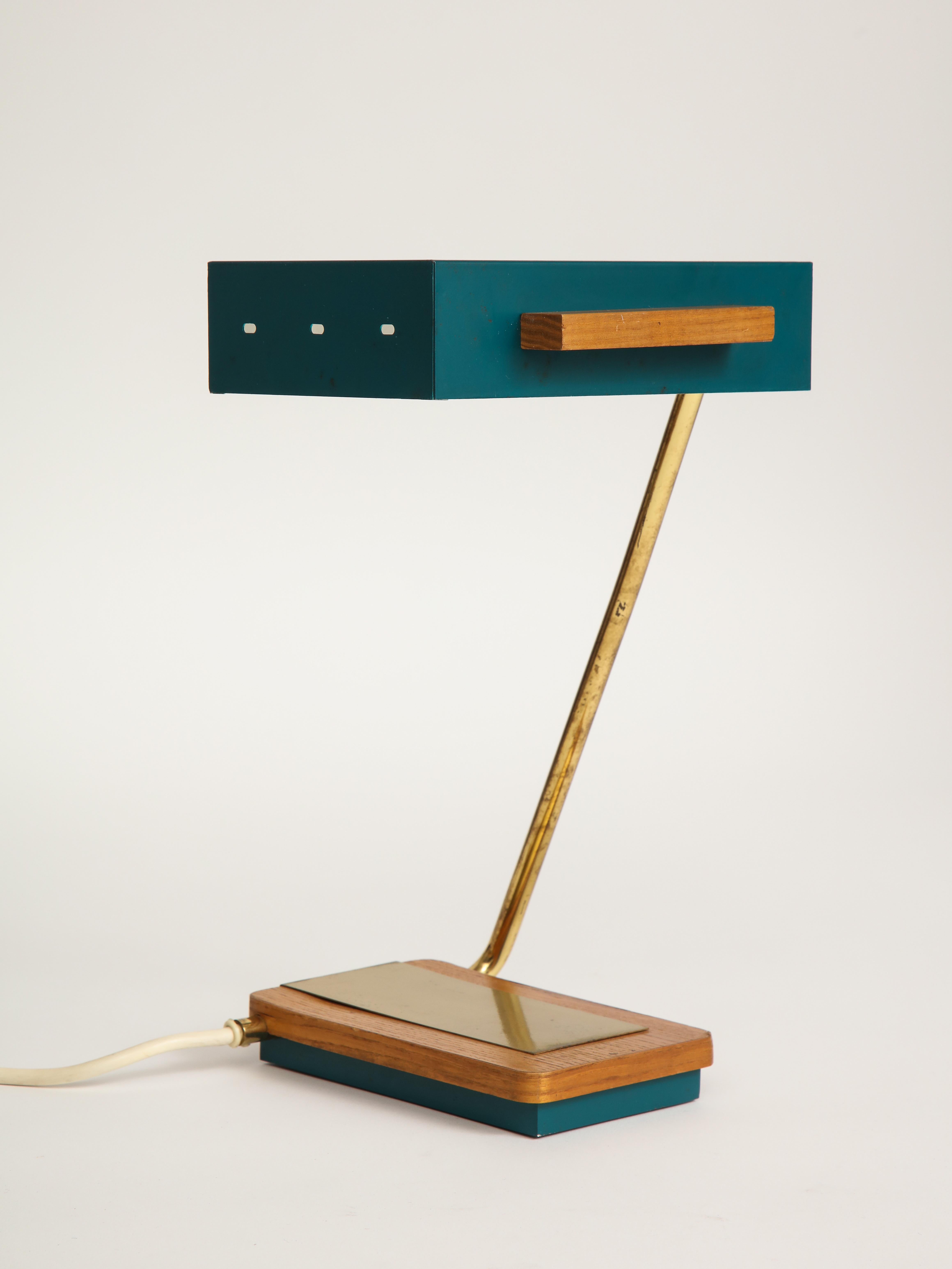 Mid-Century Modern Small Vintage Desk Lamp with Green Metal Shade