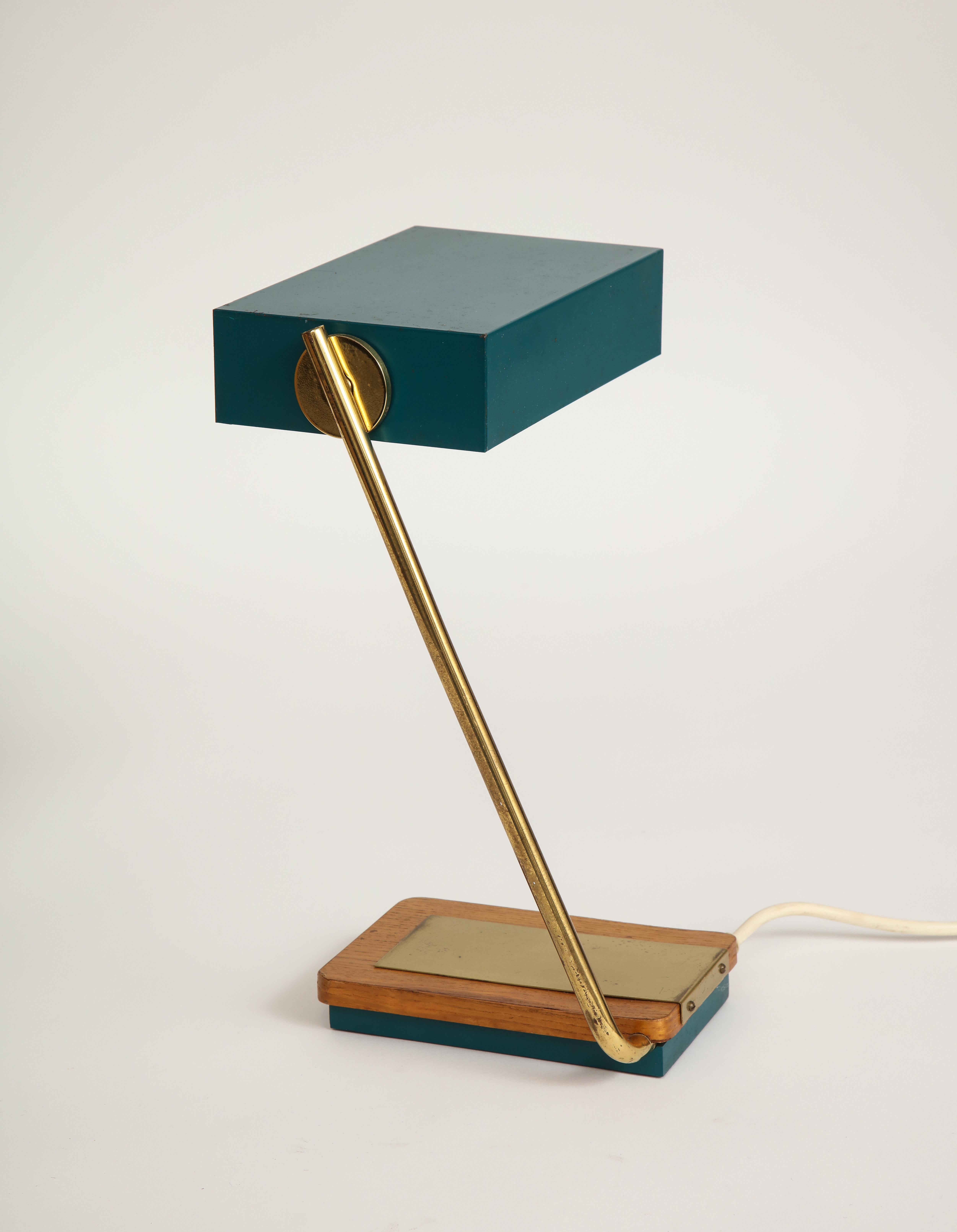 Painted Small Vintage Desk Lamp with Green Metal Shade
