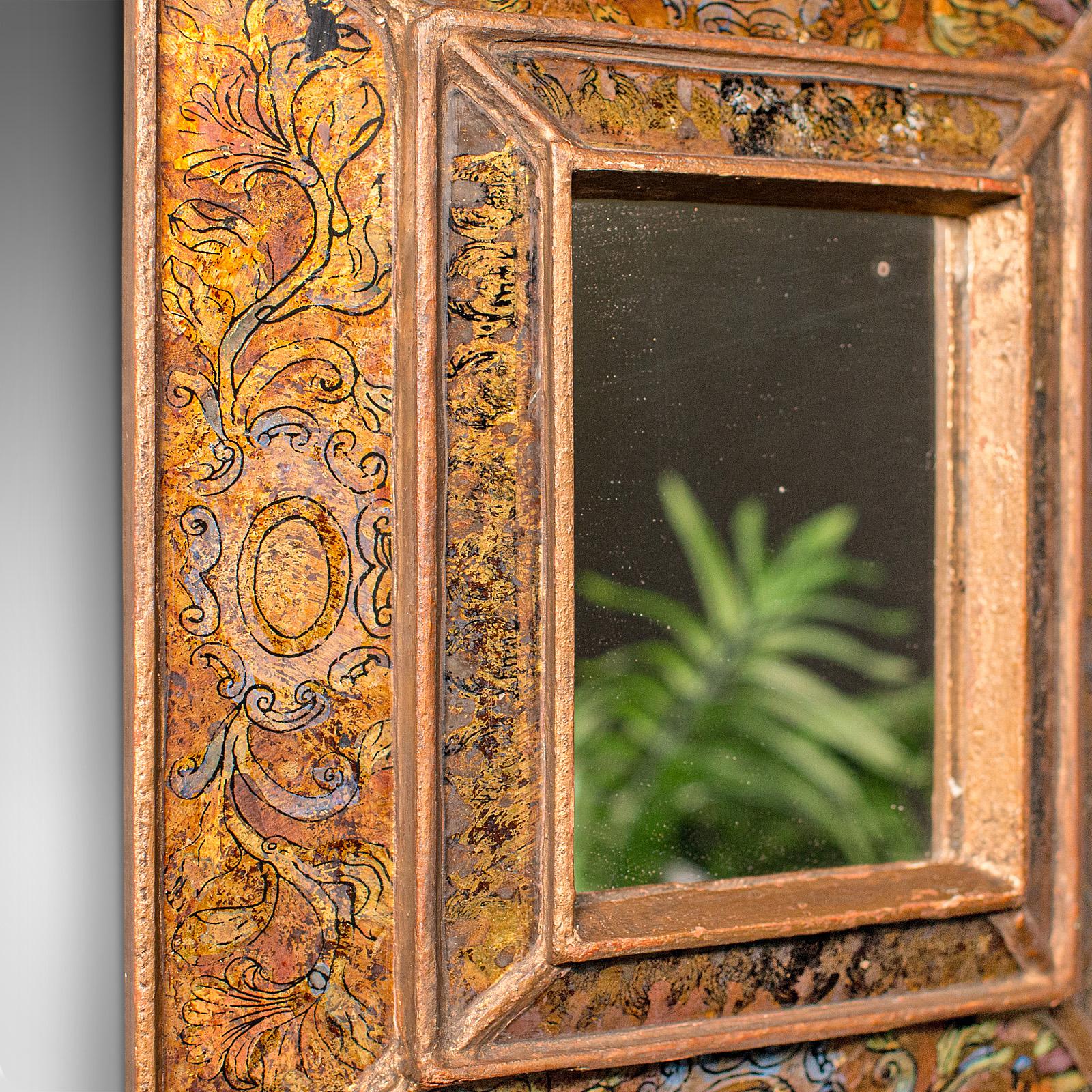 20th Century Small Vintage Eglomise Mirror, Italian, Decorative, Cushion, Vanity, Mid Century