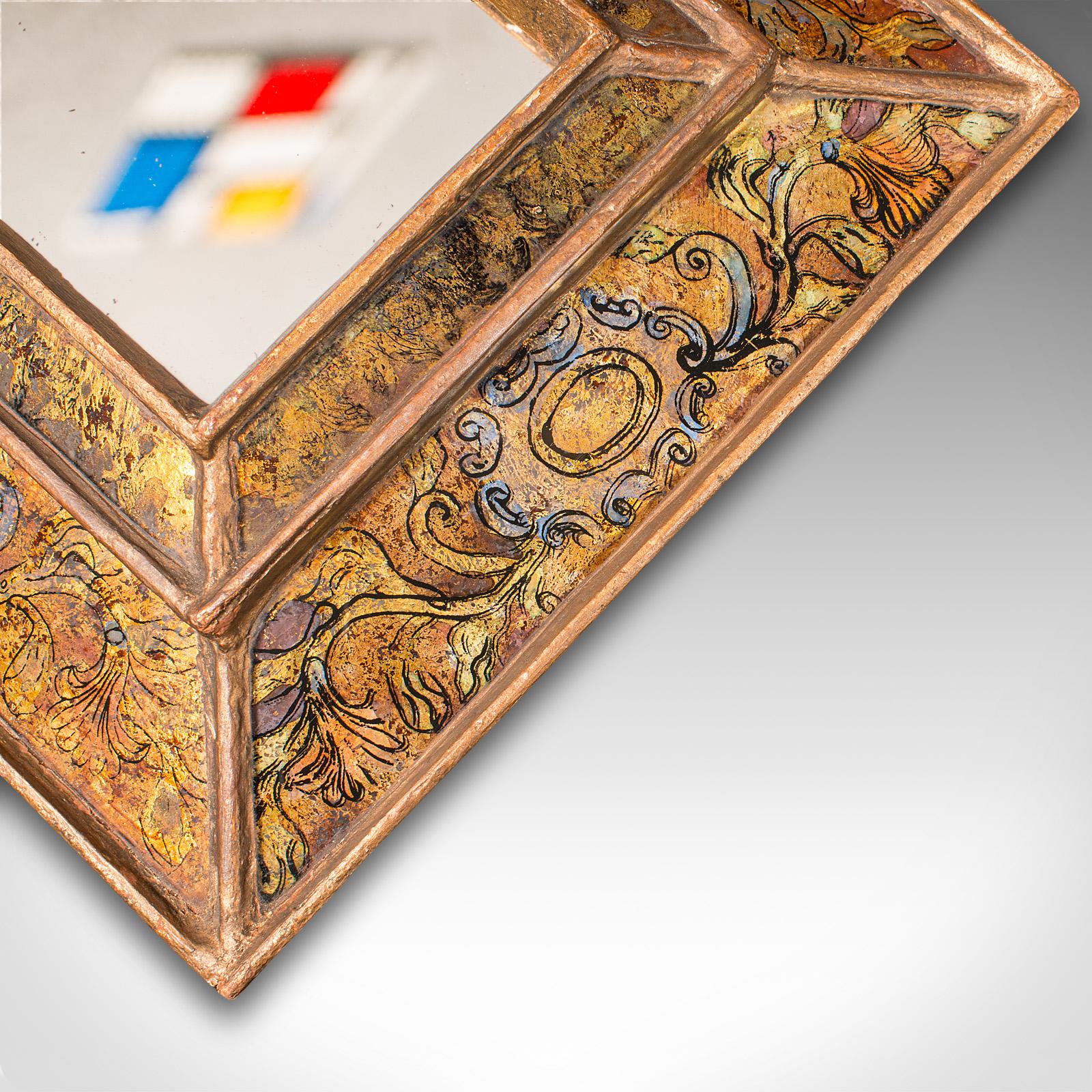 Small Vintage Eglomise Mirror, Italian, Decorative, Cushion, Vanity, Mid Century 3