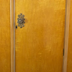 Small Vintage English & Art Deco Style Wardrobe Burled Maple & Walnut Frame