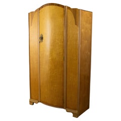 Small Vintage English & Art Deco Style Wardrobe Burled Maple & Walnut Frame