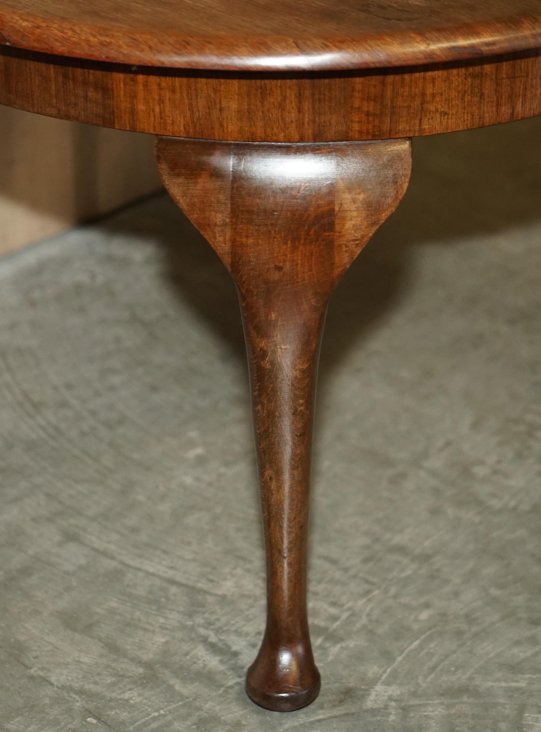 Hand-Crafted Small Vintage English Oak Coffee Table with Nice Cabriole Legs Lovely Patina For Sale