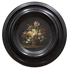 Small Vintage Floral Painting in an antique Ebony wood frame