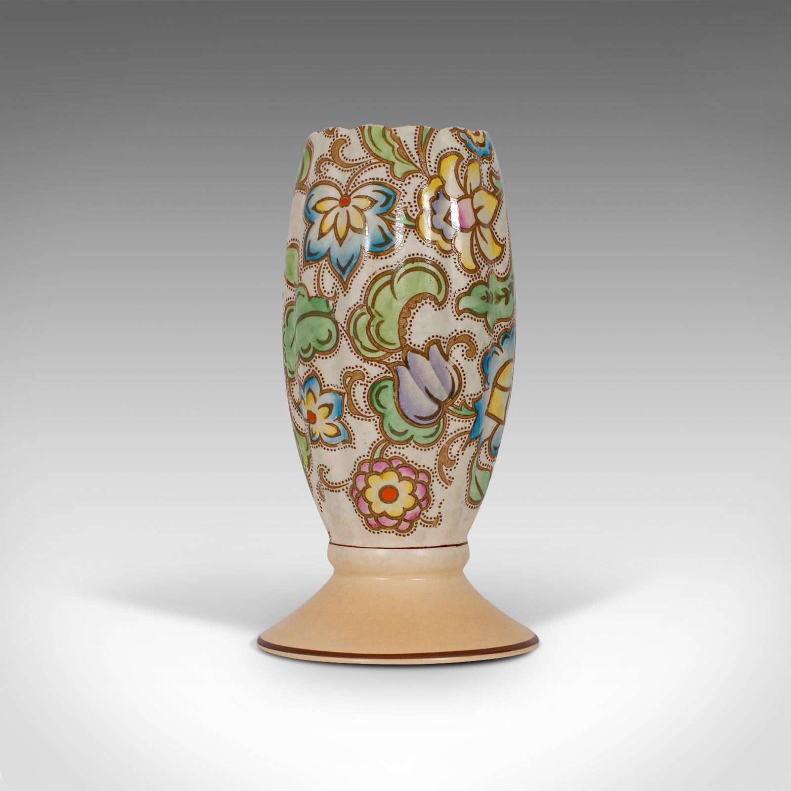 British Small Vintage Flower Vase, English, Ceramic, Goblet Urn, Art Deco, circa 1940 For Sale