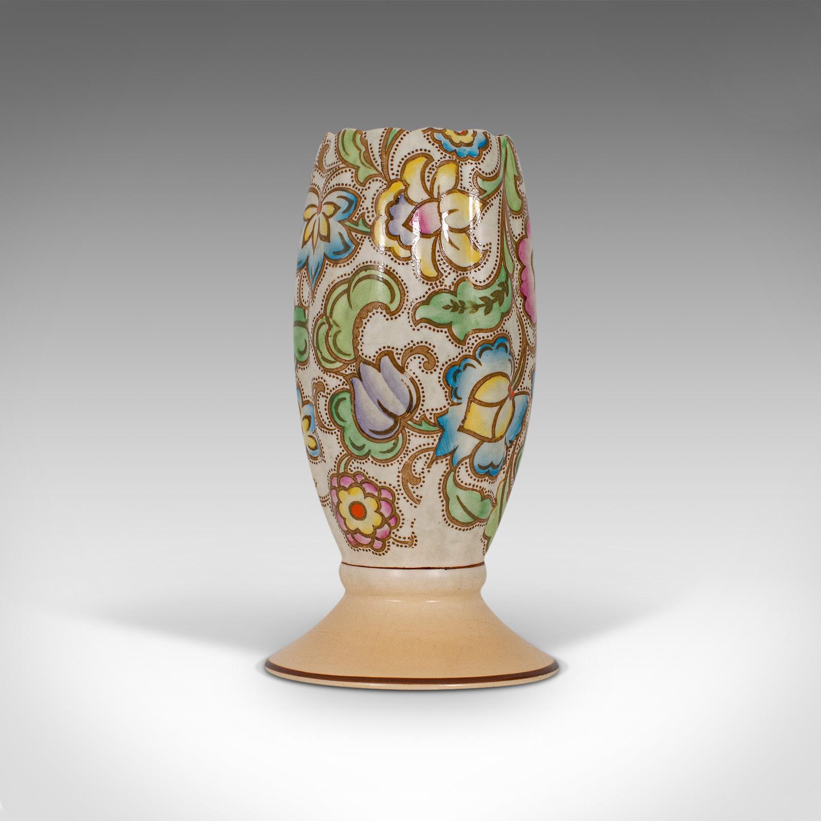 20th Century Small Vintage Flower Vase, English, Ceramic, Goblet Urn, Art Deco, circa 1940 For Sale