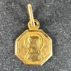 Small Vintage French Lourdes Virgin Mary 18K Yellow Gold Religious Charm Pendant