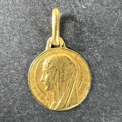 Small Vintage French Mazzoni Virgin Mary 18K Yellow Gold Religious Charm Pendant
