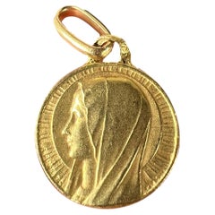 Small Vintage French Mazzoni Virgin Mary 18K Yellow Gold Religious Charm Pendant