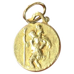 Small Vintage French St Christopher 18K Yellow Gold Charm Pendant