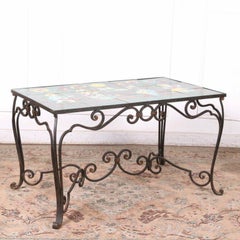 Small, Vintage, French Tiled Wrought Iron Table
