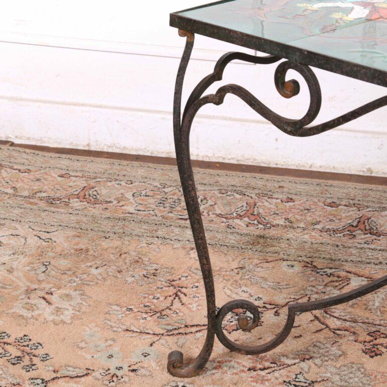 Small, Vintage, French Tiled Wrought Iron Table In Good Condition For Sale In Vancouver, British Columbia