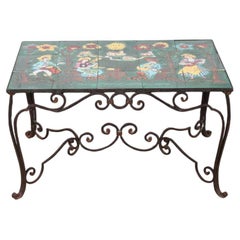 Small, Vintage, French Tiled Wrought Iron Table