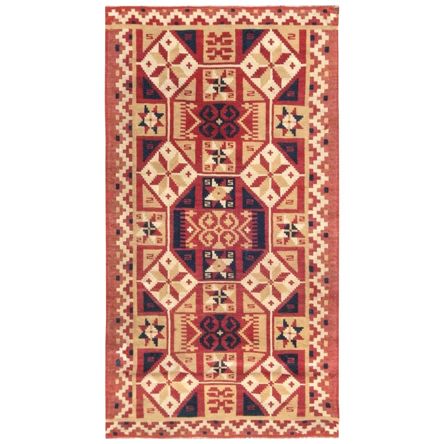 Vintage Swedish Red Diamond FlatWeave Rug, Sverige Riolakan by Polly