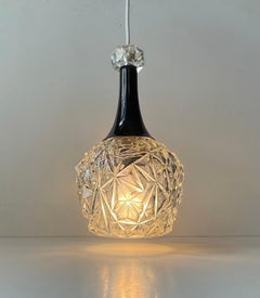 Small Vintage German Pendant Lamp in Pressed Glass & Crystal, 1970s
