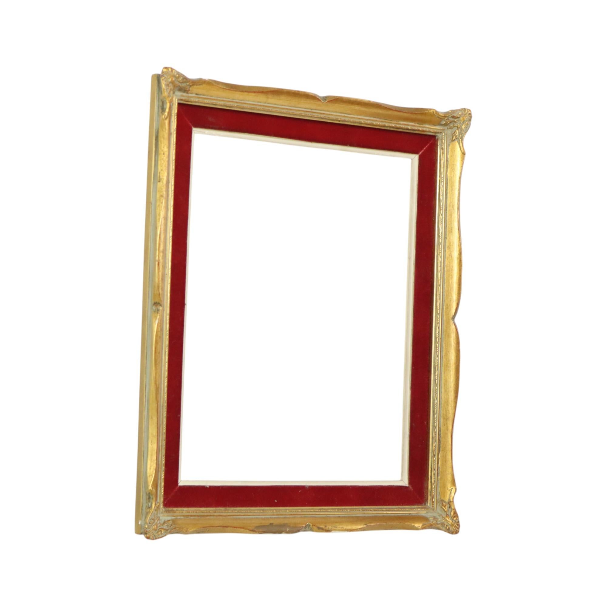 Petit cadre doré de style baroque en velours rouge 39x33 cm en vente 3