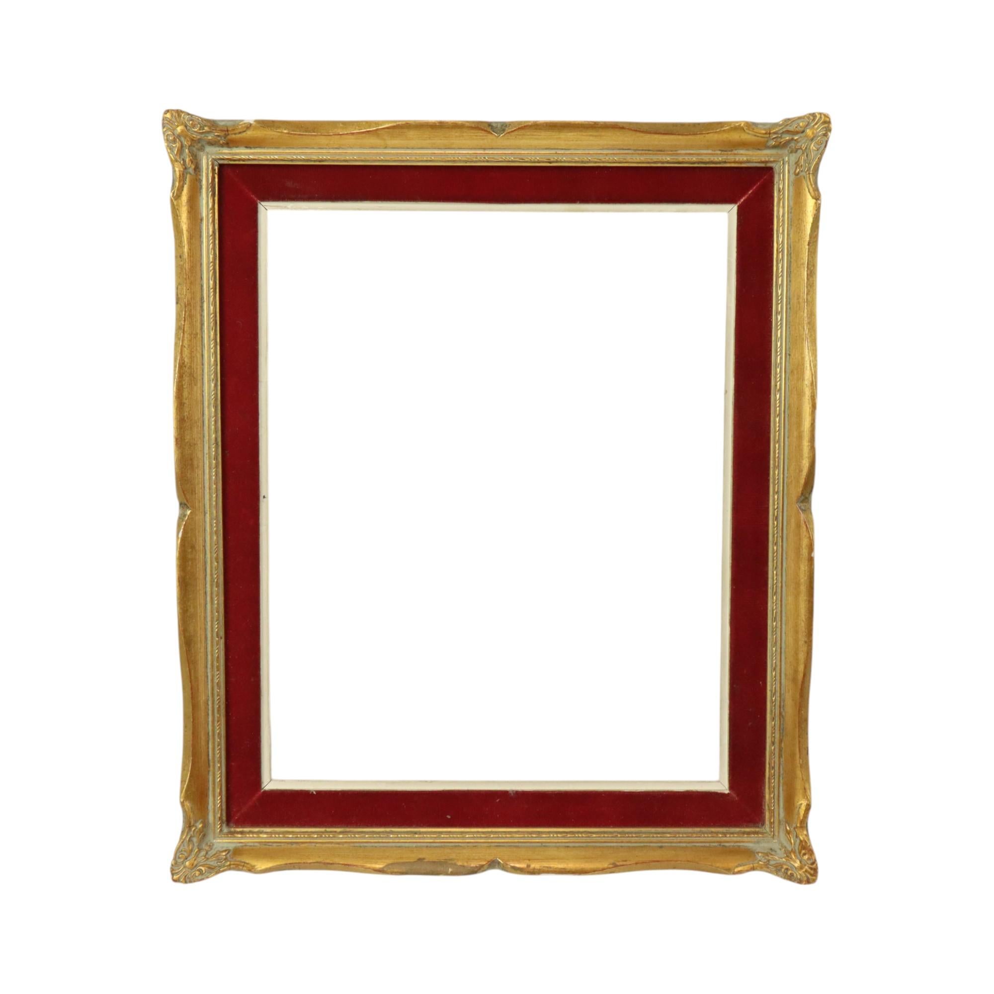 Kleiner vergoldeter Vintage-Rahmen im Barockstil aus rotem Samt 39x33cm